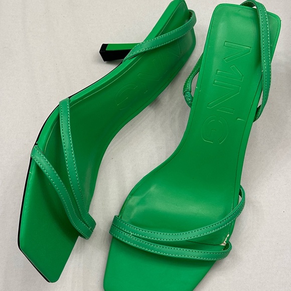 MANGO Green Triangle Heels Strappy Sandals Square Toe Size 9 - Picture 4 of 14